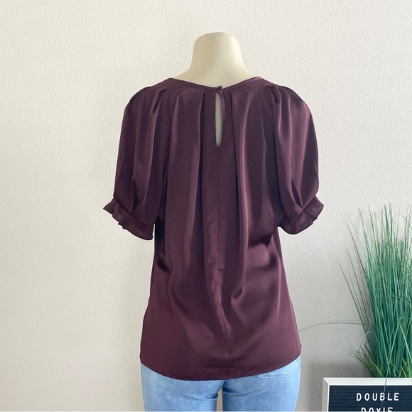 EXPRESS | Burgundy Satin Pleated Sleeve Blouse Sz S - Picture 5 of 12